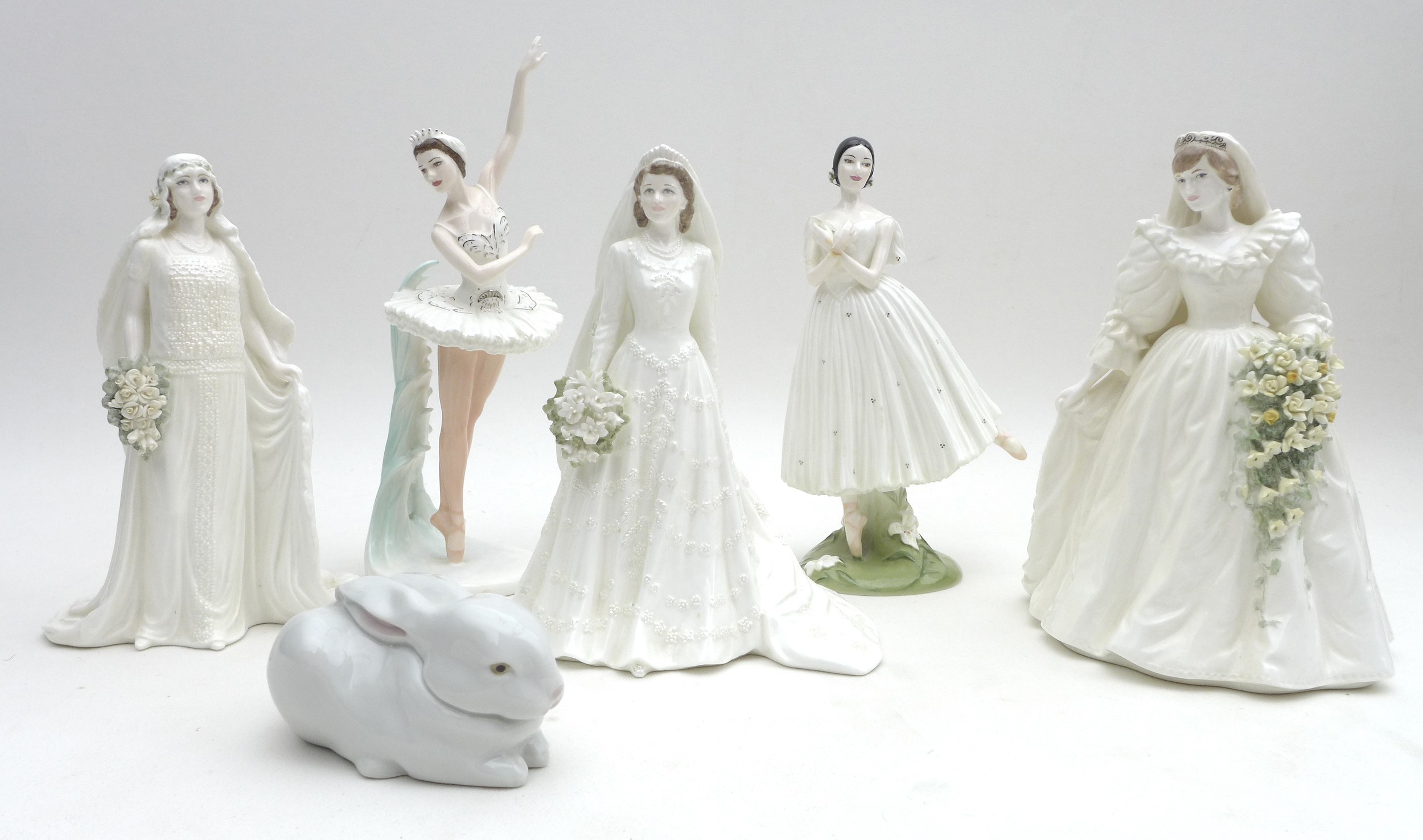 Six Coalport and Lladro figurines, comprising five Coalport figurines, including two limited edition