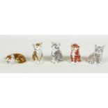 A group of five Royal Crown Derby paperweights, all modelled as cats, comprising 'Thomas', limited