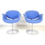 A pair of modern Artifort Tulip chairs, designed by Pierre Paulin, upholstered in blue fabric,