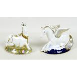 A pair of Royal Crown Derby paperweights, modelled as 'Pegasus', The First of a Pair of Mythical