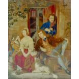 A Victorian textile depicting 19th century figures at leisure, framed 78 by 93.5 cm. Provenance -