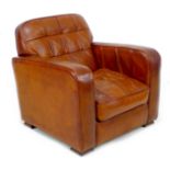 A modern Tetrad Eco brown leather armchair, with panelled leather back and loose seat cushion, 92 by