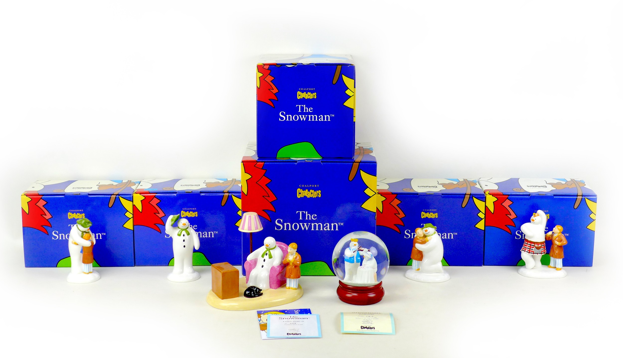 A group of six Coalport classics ?The Snowman? figurines and ornaments, comprising two limited