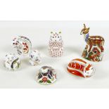 A group of seven Royal Crown Derby paperweights, all modelled as forest animals, all without