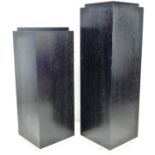 A pair of modern display plinths, of square section with black painted oak veneer, large 40 by 40 by