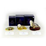 Three Royal Crown Derby paperweights, comprising an exclusive to Royal Doulton Cromer Crab, gold