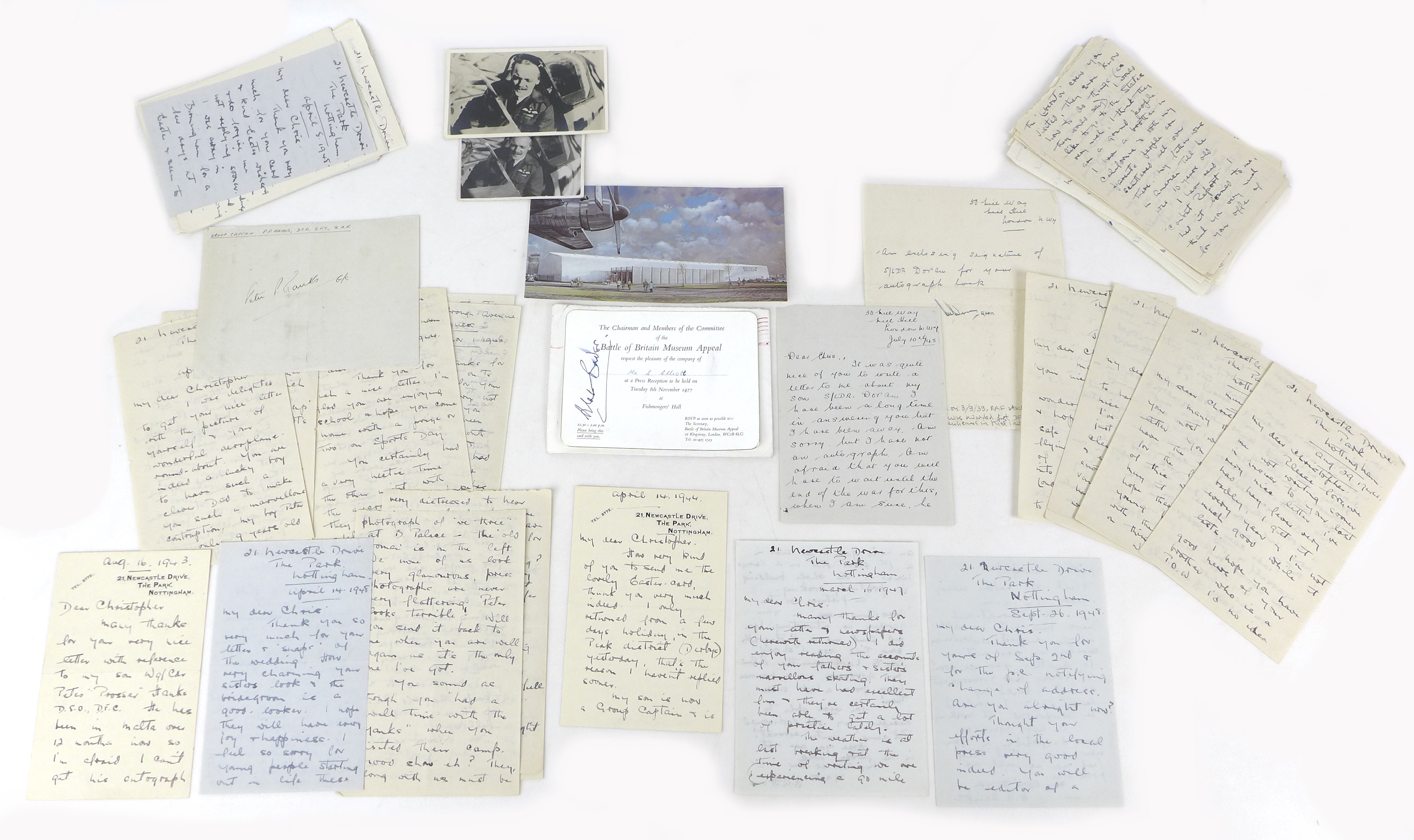 A collection of RAF WWII signatures, including Douglas Bader and Kenneth Christopher Doran, who