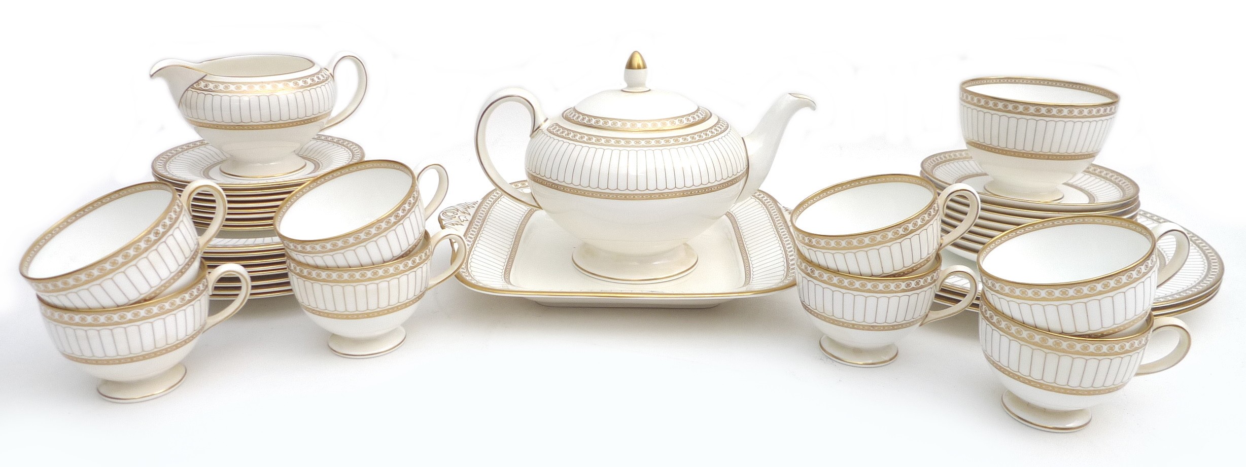 A Wedgwood part tea service, decorated in the 'Colonnade' pattern, W4339, comprising of eight cups