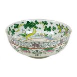 A Chinese famille verte porcelain bowl, mid 20th century, decorated in Kangxi style, internally to