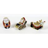 A group of three Royal Crown Derby Christmas paperweights, comprising 'Reindeer', 2001, gold