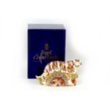 A Royal Crown Derby paperweight, modelled as a Bengal Tiger, signed 'John Ablitt 10.3.01', LVII,