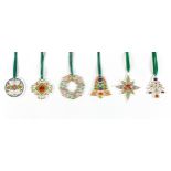 A group of six Royal Crown Derby Christmas tree hanging decorations, comprising 'Christmas