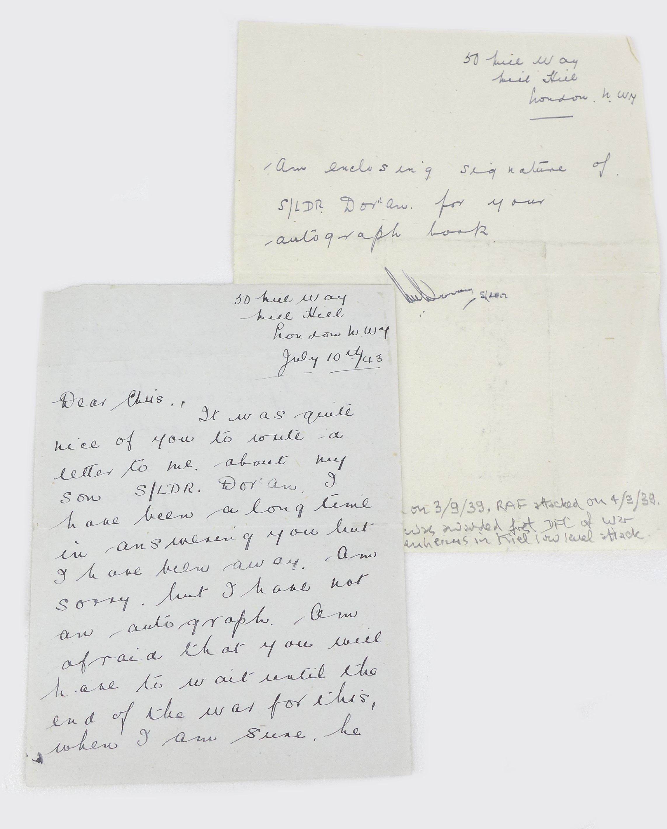 A collection of RAF WWII signatures, including Douglas Bader and Kenneth Christopher Doran, who - Image 2 of 8