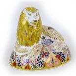 A Royal Crown Derby paperweight, modelled as 'Lion', MM, gold stopper, with original box.