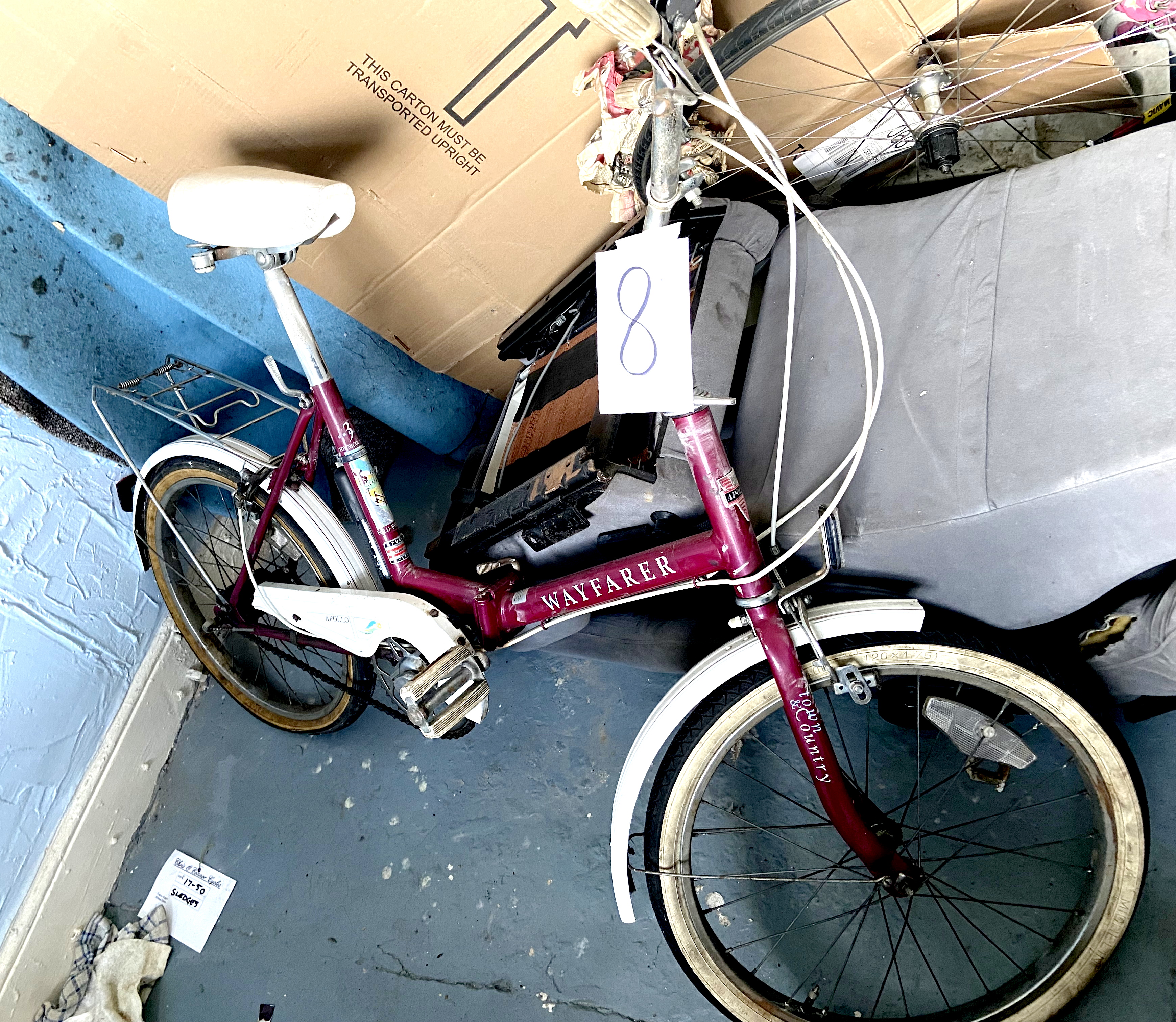 A vintage Town & Country Wayfarer black burgundy painted lady's road folsing shopper bike.