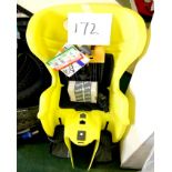 A Bellelli Little Duck Reflex yellow rear fixed mount child's seat.