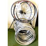 A group of miscellaneous loose/unfitted wheel rims, including Fulcrum Racing 5 Evolution, and