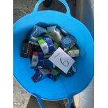 A blue plastic twin handled tub containing a quantity of boxed tyre inner tubes, including Schwalbe,