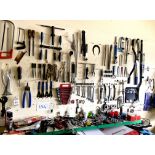 A quantity of hand tools, including spanners, files, wrenches, saws, bars, thread set, clamps and