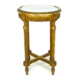 A French early 20th century gilt decorated jardiniere stand, with circular white marble inset