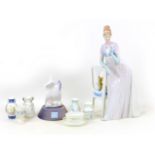 A Lladro figurine and six ornaments, including a 'Lady of Empire' 4719, figurine, a/f, together with