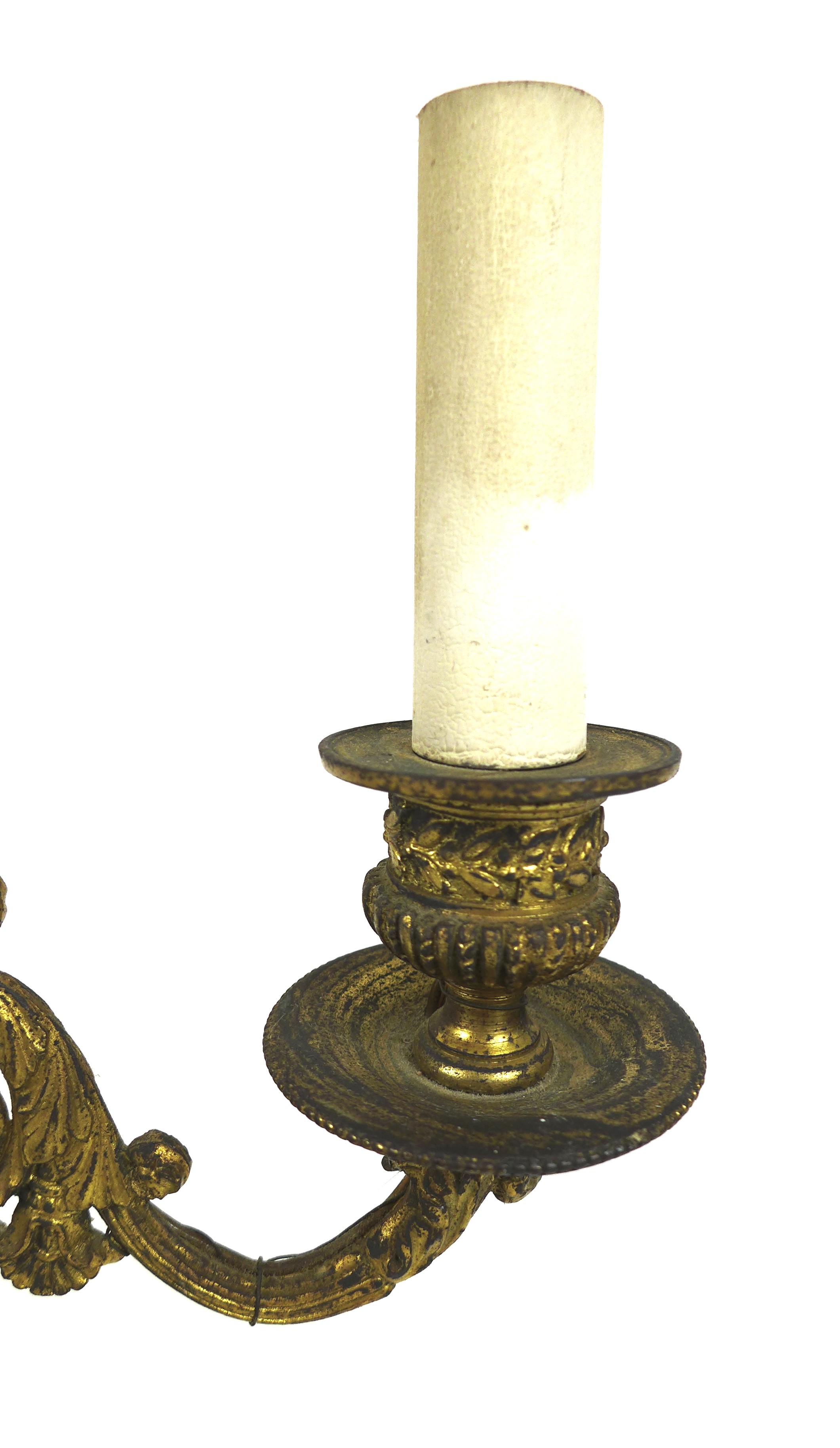 A French late 19th century gilt metal twin branch table lamp, with floral scrolling decoration and - Image 4 of 9