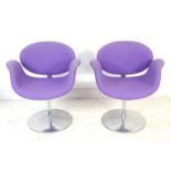 A pair of modern Artifort Tulip chairs, designed by Pierre Paulin, upholstered in purple fabric,
