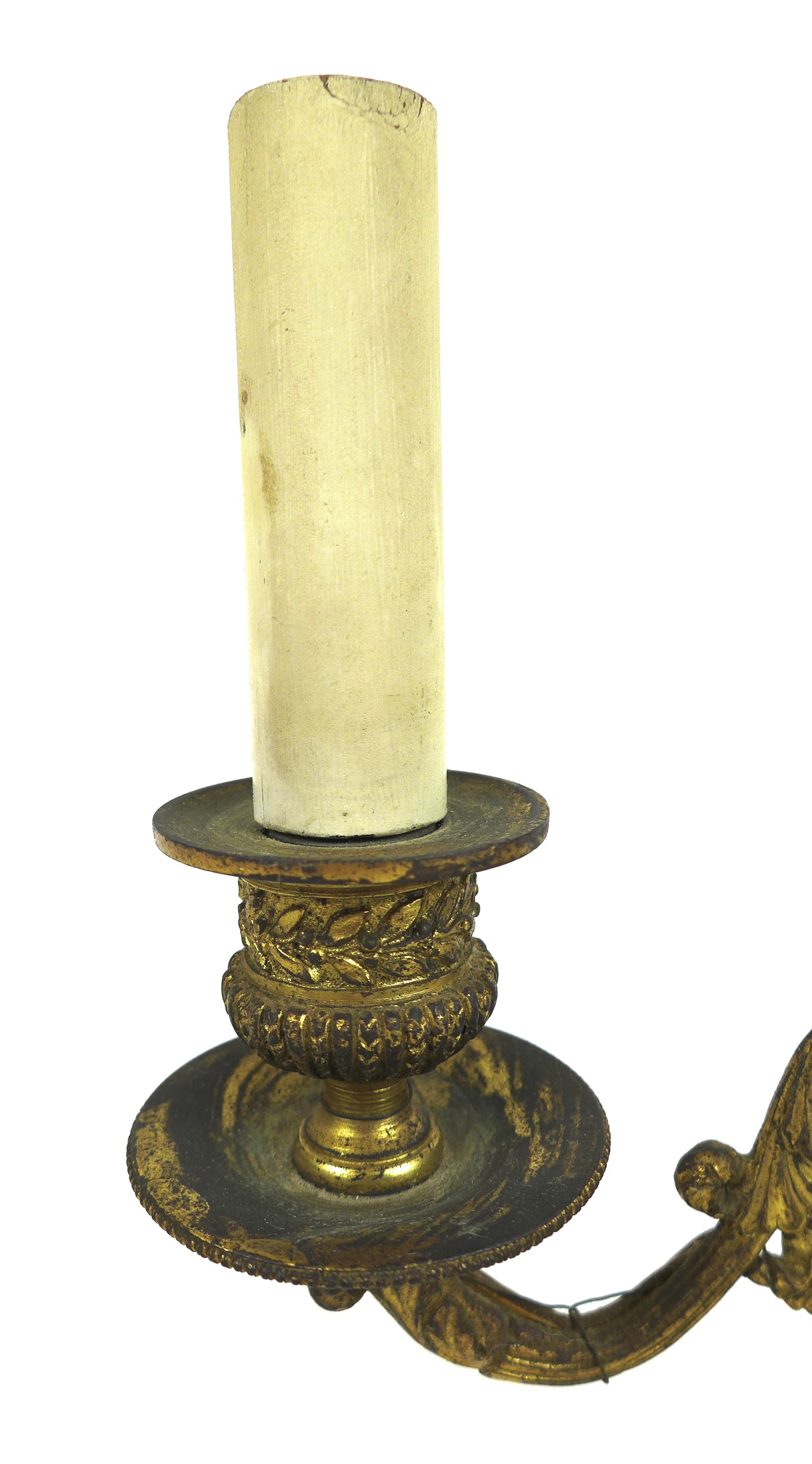 A French late 19th century gilt metal twin branch table lamp, with floral scrolling decoration and - Image 5 of 9