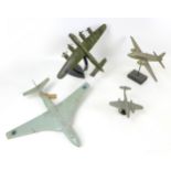 Five scratch built wooden WWII and later aircraft, including a Lancaster bomber on stand, hand