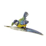 A small Bergman style cold painted bronze sculpture, late 19th century, modelled as a Blue Tit
