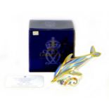 A Royal Crown Derby paperweight, modelled as 'Striped Dolphin', limited edition, numbered 742/