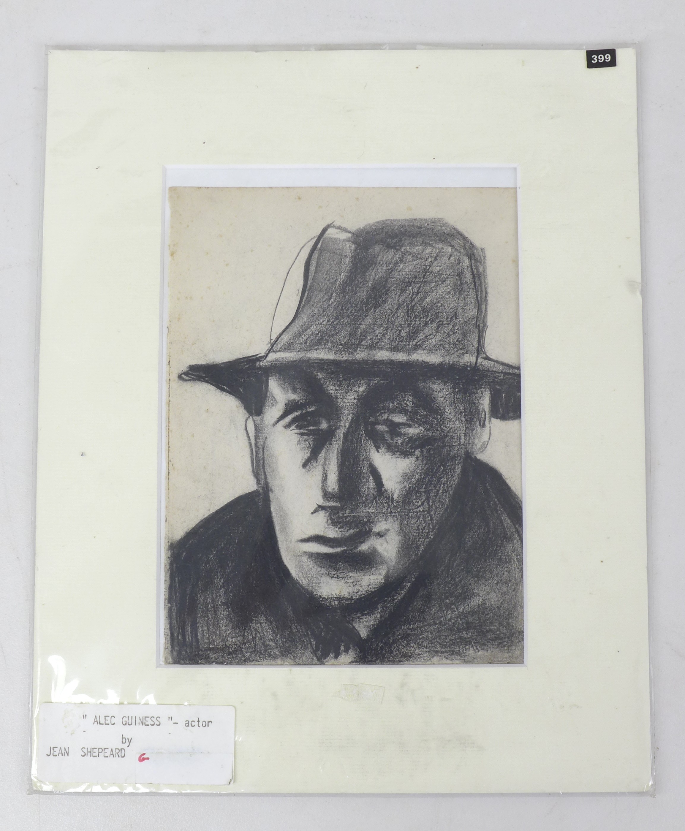 Jean Shepeard (British, 1904-1989): a charcoal portrait of the actor Sir Alec Guinness (1914- - Image 2 of 6