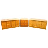 Three Nathan Squares design teak units, comprising of two sideboard sections, 102.5 by 45.5 by 51.