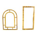 Two modern bamboo wall mirrors, one with arched top and open panel sides, 62.5 by 4 by 89cm high the