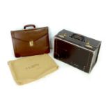 An Italian tan leather briefcase, by Hugony, Palermo, with branded protective storage bag,