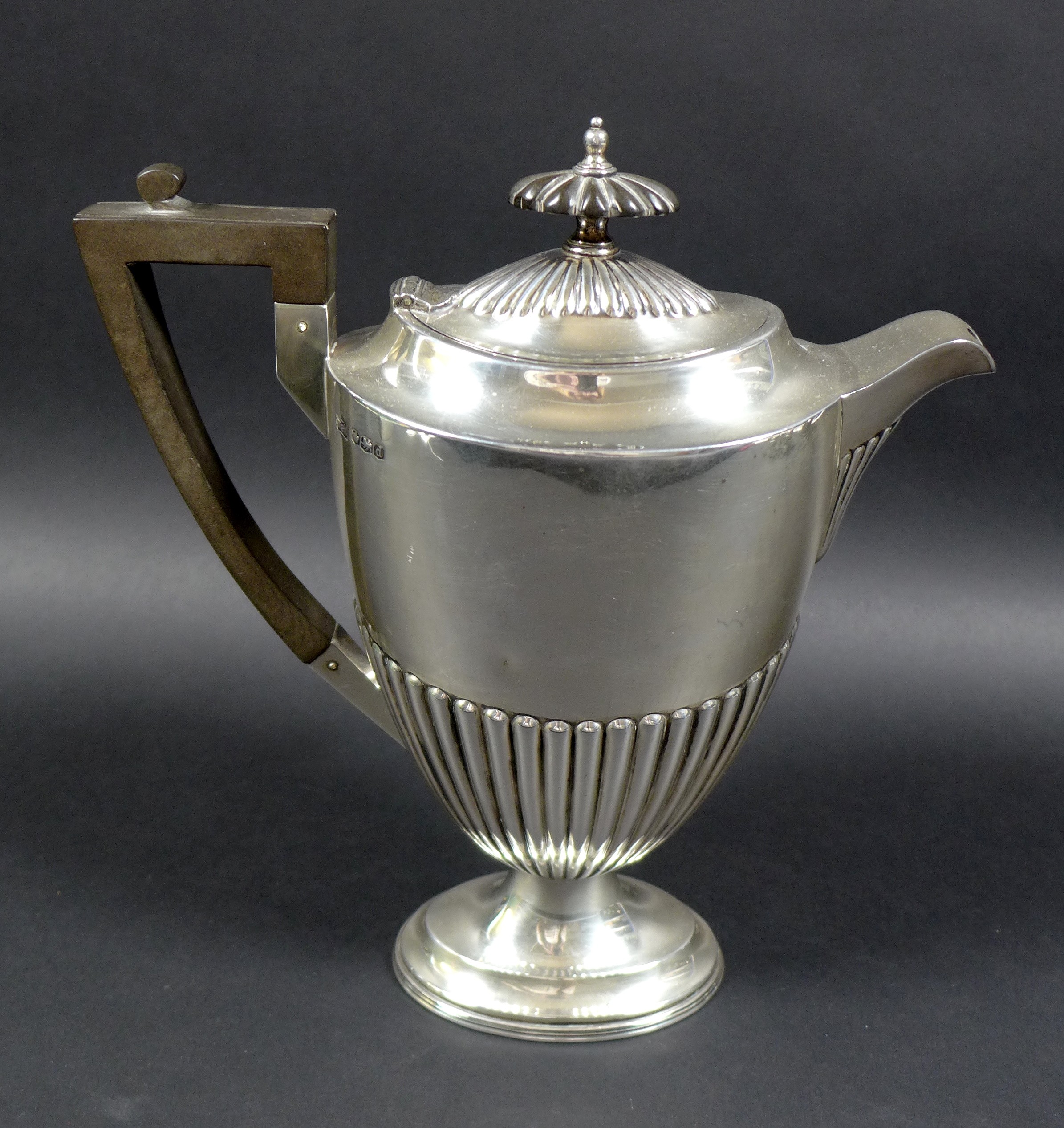 A George V four piece silver tea service, all with half reeded lower bodies, comprising a teapot - Image 8 of 18
