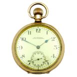 An American Waltham gold plated open faced pocket watch, circa 1917, keyless wind, white dial with