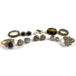 A group of white stone jewellery, comprising three pairs of stud earrings, one a pair of