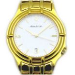 A modern Bulova Accutron gentleman's gold plated wristwatch, the circular white dial with gold baton