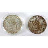 Two Elizabeth II fine silver Piedfort coins, both 2016 'Lion of England' £5 coins, each 999ag,