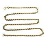 A 9ct gold cable link chain, GHG, London 1988 with an attached 18ct gold ring end clasp marked '