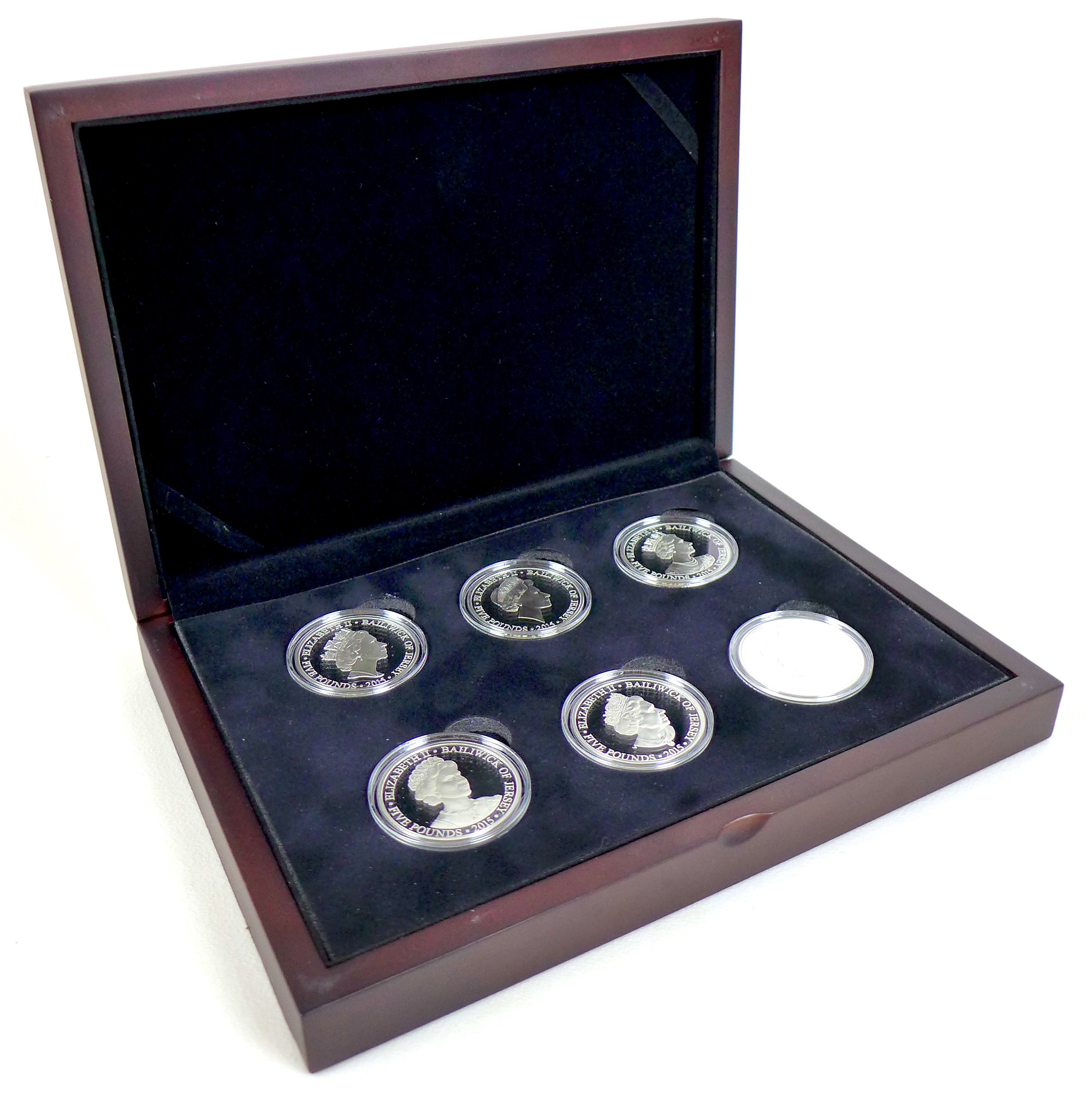 A limited edition Elizabeth II silver proof six £5 coin set, 2015 'H.M. Queen Elizabeth II Portraits - Image 2 of 6