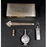 A group of silver items, comprising a cigarette box, 17.9cm, a letter opener by Houghton and Gunn,
