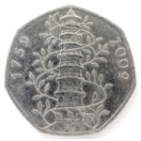 A scarce 2009 Kew Gardens 50p commemorative coin, circulated.