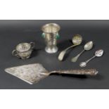 A group of Victorian and later silver items, including a sifting spoon, indistinct maker's mark,