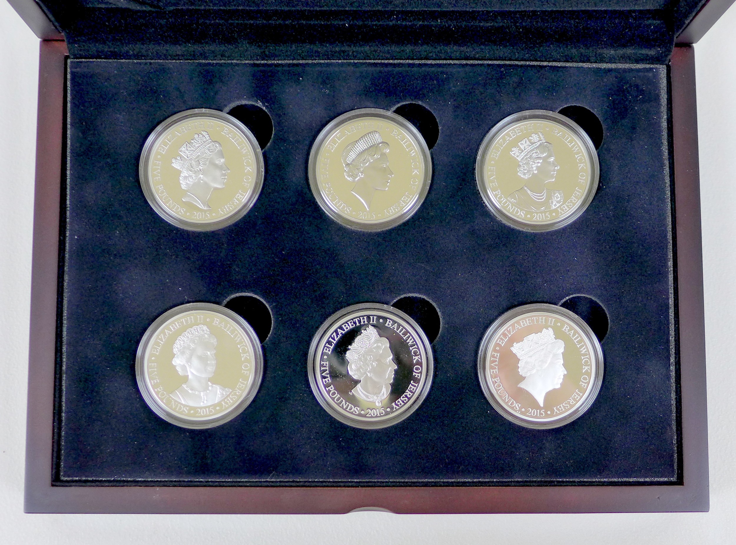 A limited edition Elizabeth II silver proof six £5 coin set, 2015 'H.M. Queen Elizabeth II Portraits - Image 3 of 6
