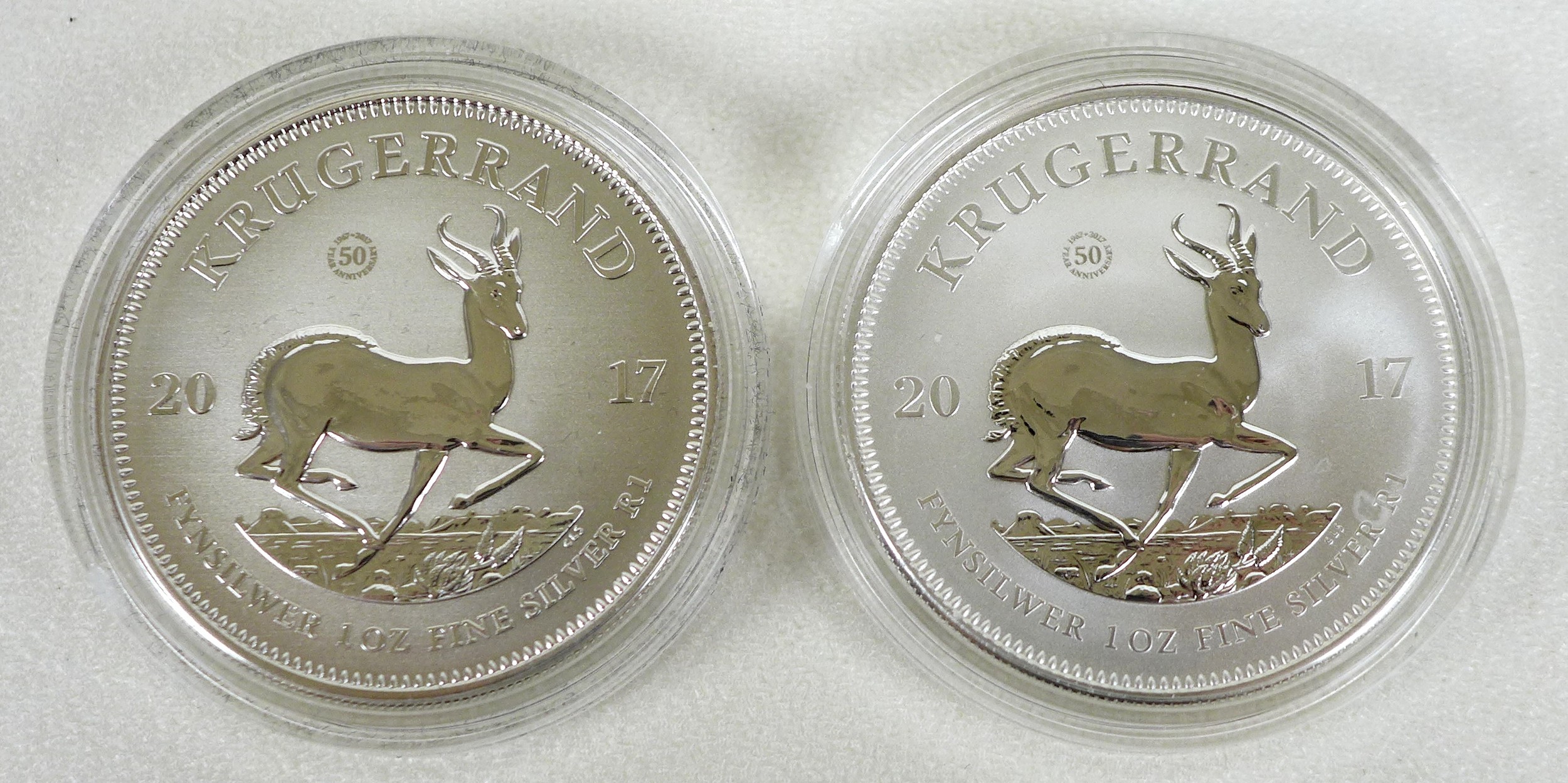 Three South Africa Mint 2017 fine silver Krugerrands, comprising two premium uncirculated - Image 4 of 5
