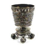 A late 19th century Russian silver cup, with tapering body raised on a short column above a circular