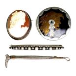 A small group of jewellery, comprising an Edwardian bar brooch set with pearls and white stones, a