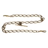 A 9ct gold kerb link Albert fob watch chain, each link hallmarked, with a clasp at both ends and T